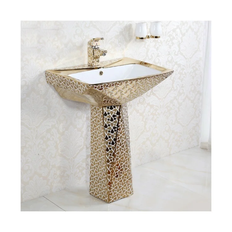 
Popular KD 23GBA electroplated hand wash basin golden with pedestal ceramic sink 