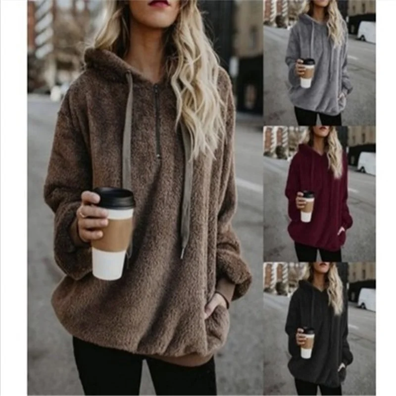 

Fleece Ladies Hooded Sweatshirt Hoodies Zipper Thicken Warm Women Hoodie, Multicolor