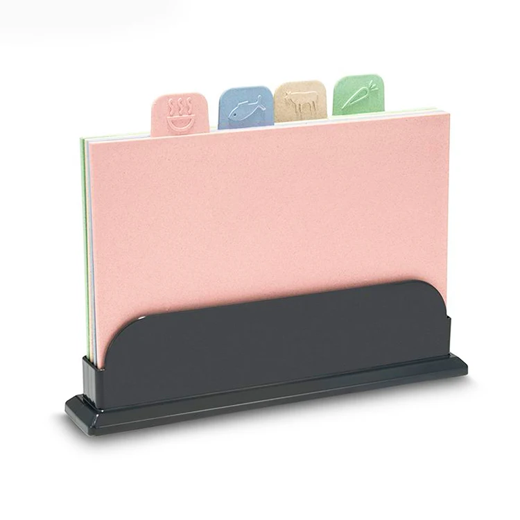 

New Design Colored Index Chopping Cutting Board with Holder Set 4 Natural Wheat Straw Fiber, White