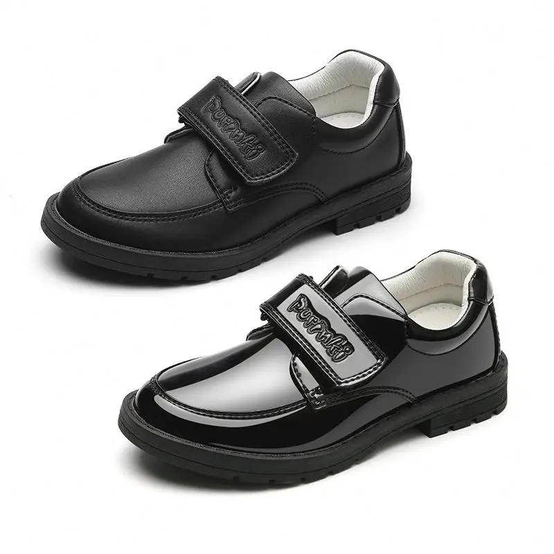 

Factory children black Genuine Leather school shoes for boy student come back school