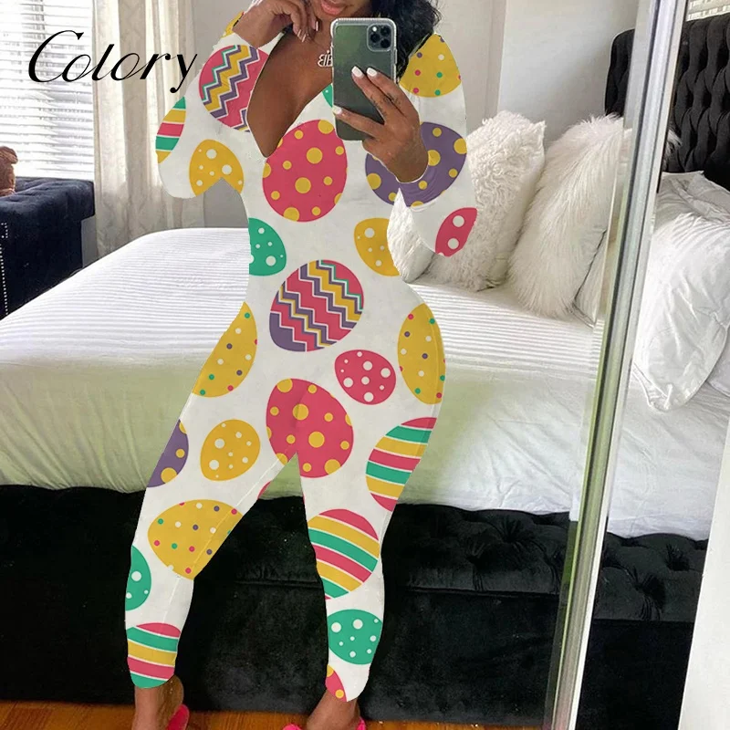 

Colory New Design Plus Size Custom Pajama Set Easter Onesie Winter Full Sleeve One Piece Pajamas For Women Ladies, Customized color