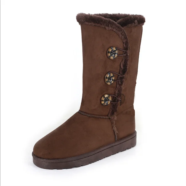 

2021 New Large Size Tall Women'S Cotton Shoes Thickened Warm Flip Hair Autumn And Winter Button Snow Boots