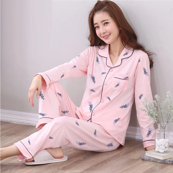 
Polyester pajamas long-sleeved printed milk silk ladies large size pajamas wholesale pajama women 