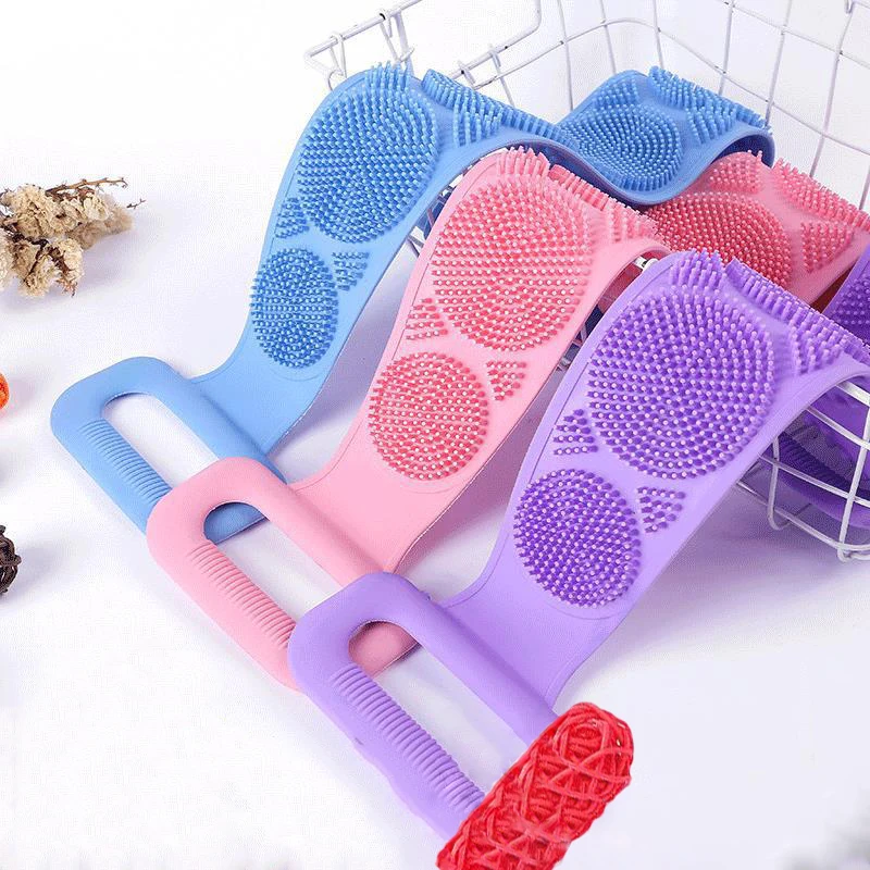 

Silicone bath scrubber with long belt for convenient to cleaning back back scrubber belt body bath brush back brush belt, Original