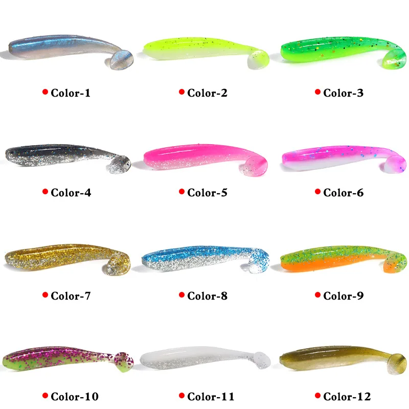 

One Piece Artificial soft lures fishing 65mm 1.8g 3D Eyes Jigging Soft bait Lure Tackle Bass Pike fishing tools lure Wobblers, 12 colors