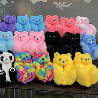 

Lovely Plush Fast Shipping Adult/kids/toddler Size Bear Slipper Comfortable House Slippers Woman Furry Fur Slides, Customized colors