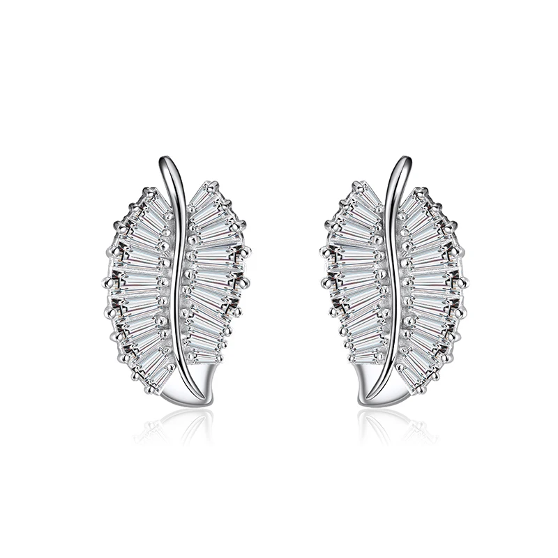 

RINNTIN SE320 fashion leaf ear rings korean jewelry 925 sterling silver shiny cubic zircon stud earings