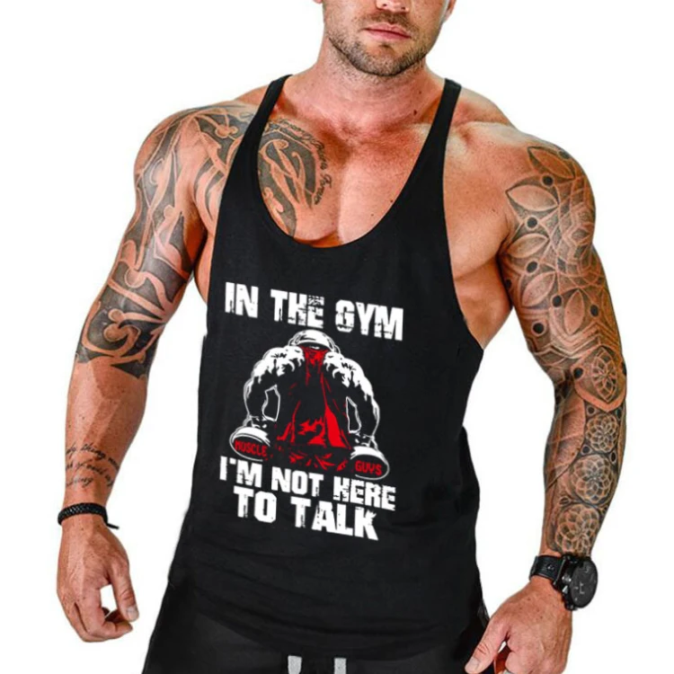 

summer New men Muscular man elastic force Thin belt Loose GYM clothes printing Letter pattern Fitness Running sleeveless vest, Colors