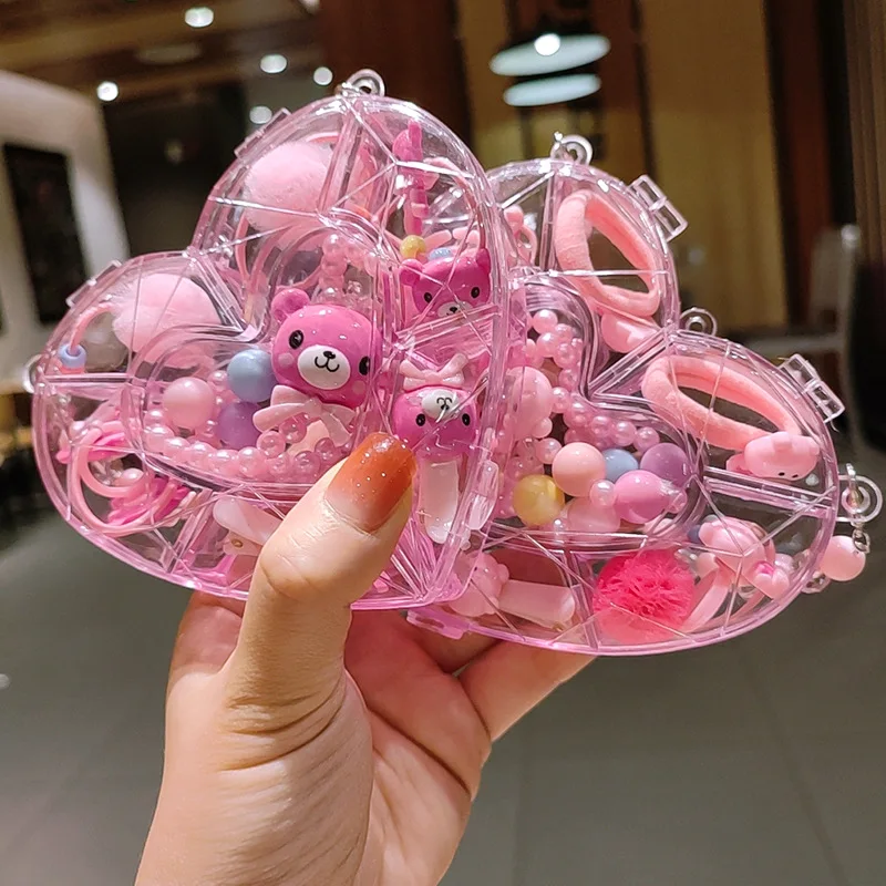 

Baby Girls Clear Heart Box Package Resin Acrylic Beaded Chain Kitties Rabbits Pendant Necklaces Bracelets Rings Jewelries Sets, Colorful