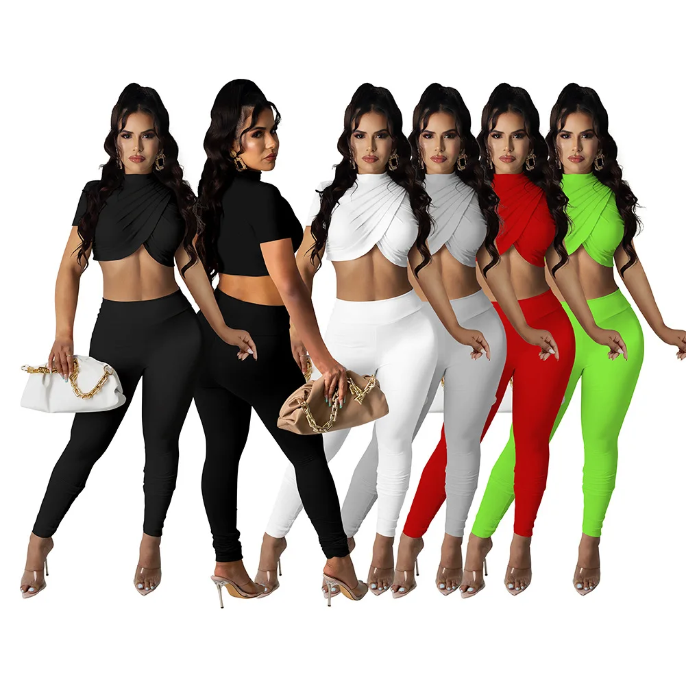 

New Fashionable Casual Solid Color designer joggers two piece short set women women sets two piece pants set, Rose red/coffee/green/wine red/the cowboy blue/orange/blue/army green