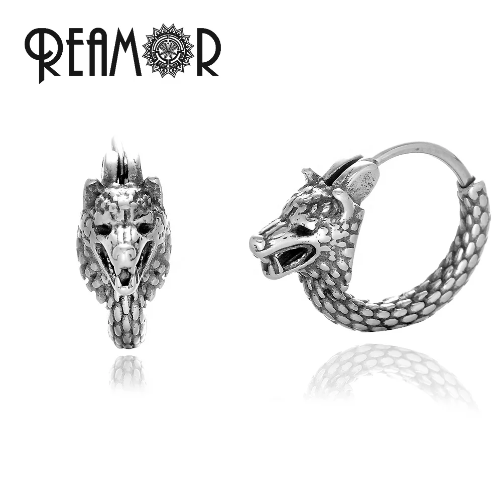 

REAMOR Dragon Animal Small Hoop Earrings Fashion Punk Style Silver Color Stainless Steel Polished Stud Ear Jewelry for Women Men