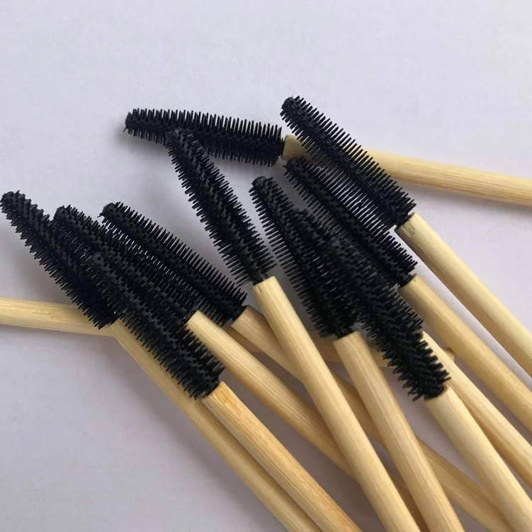 

Private package Eco Black Silicone mascara brush with bamboo handle brush for eyelash extension