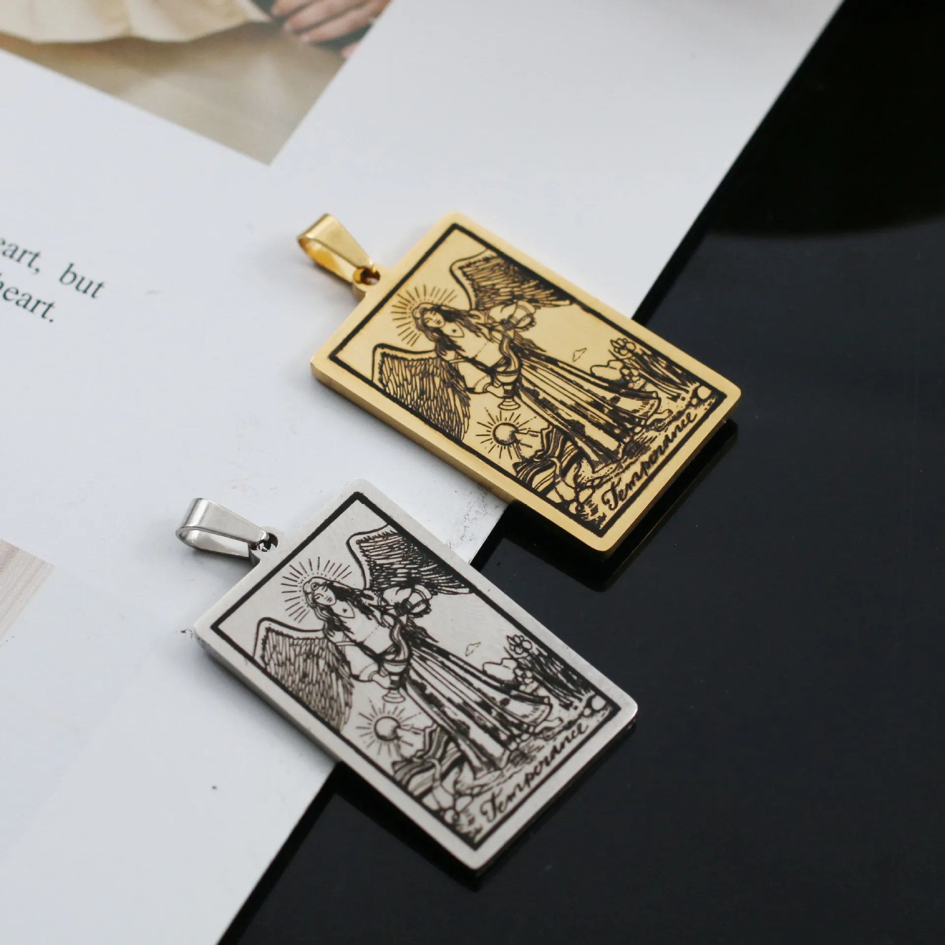 Tarot Cards Vintage Necklace Square Amulet Pendant Women's Jewelry Gift Gold Plated Collar For Female Chain Zodiac Moon Sun Love