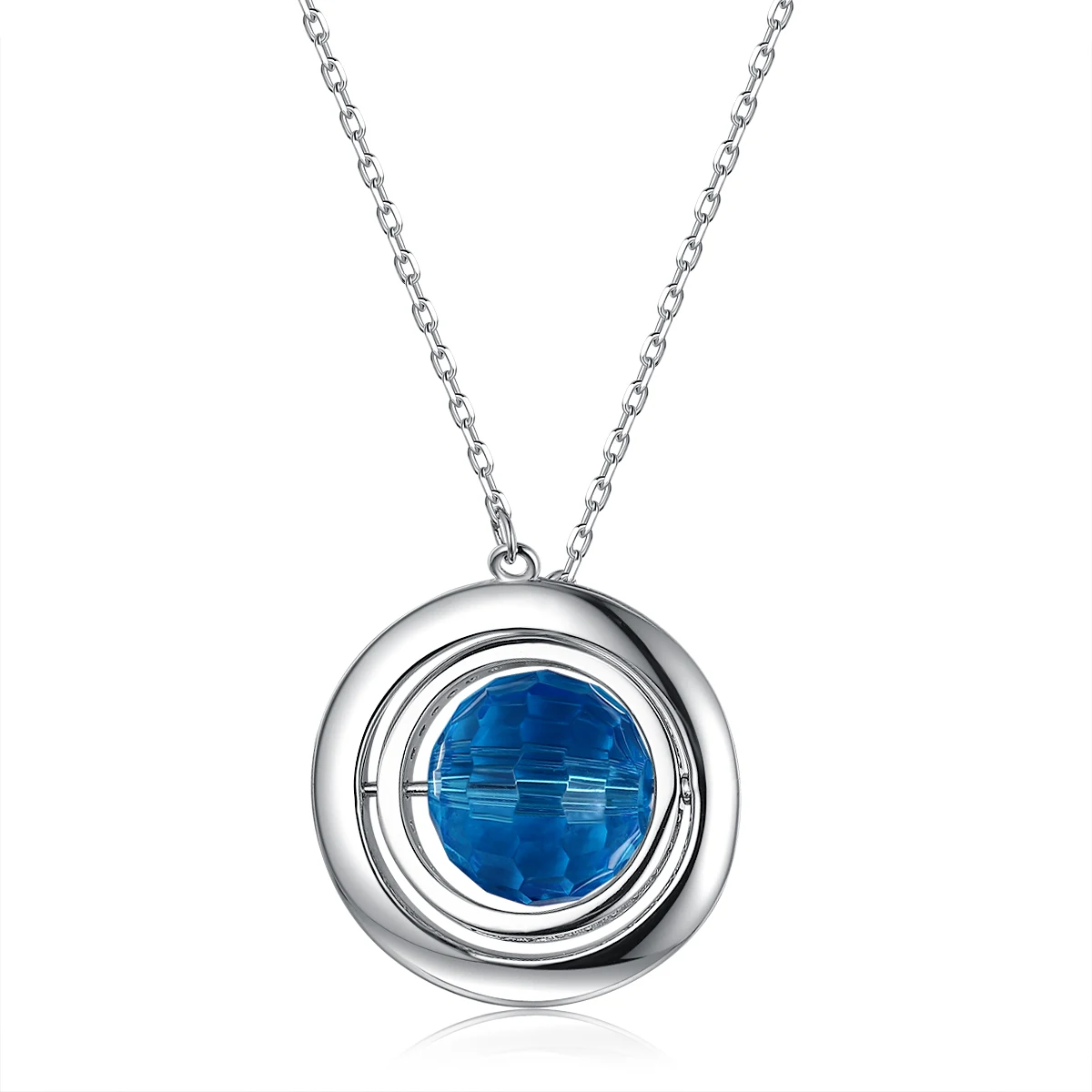 

Keiyue New Design Rotate Blue Round Stone 925 Sterling Silver Jewelry Women Necklace, As picture or customizable