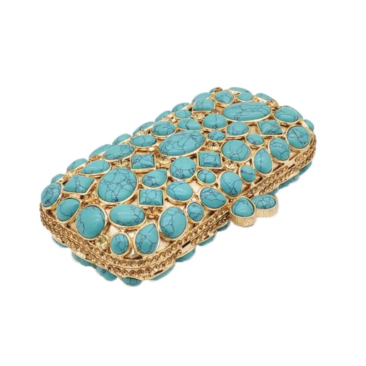 

Wholesale new agate turquoise diamond dinner banquet jewel bag luxury handbags clutch evening bags in stock