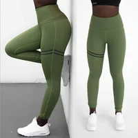 

Hot Sale Seamless Striped Yoga Leggings Elastic Leggings Women Fitness Soft Sportswear Green Color Sports Wear