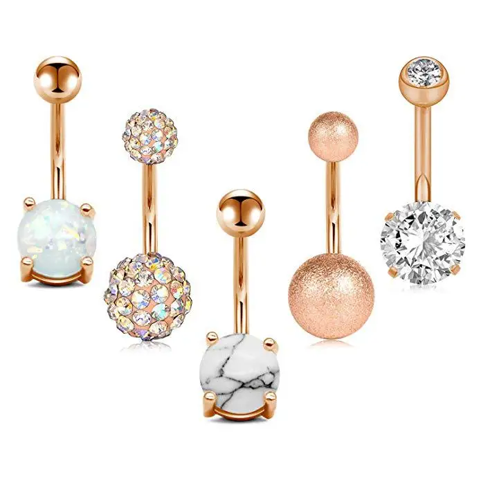 

2020 High quality medical 316L zircon titanium navel belly rings piercing corpo body jewelry 5 rings set for women men