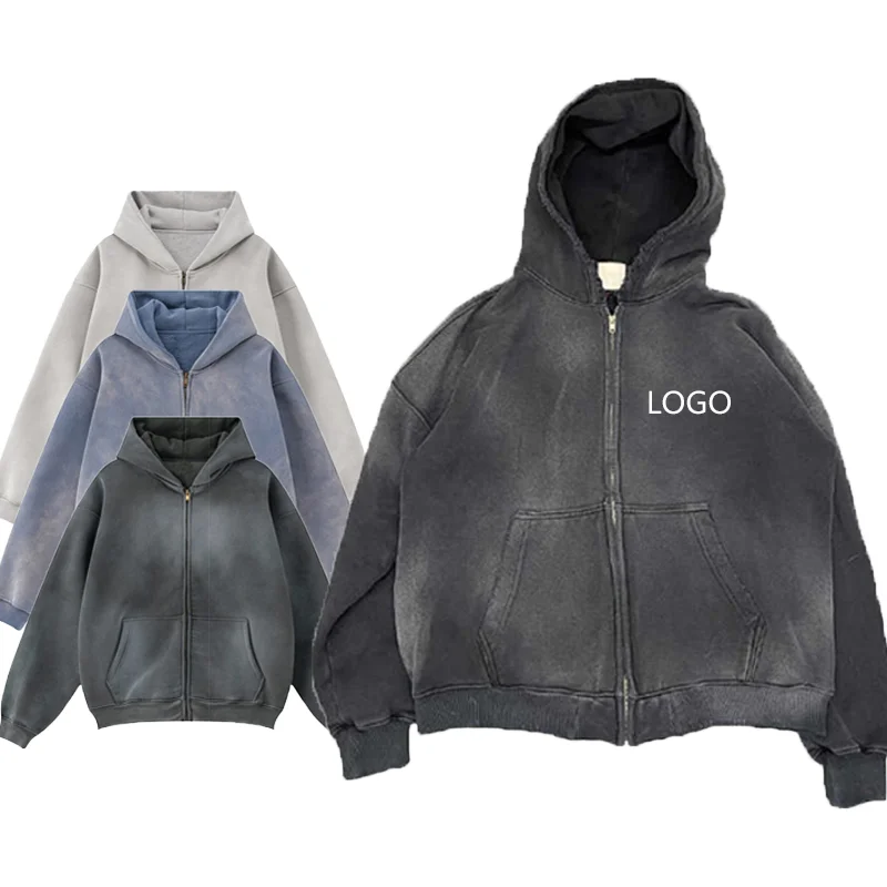Heavyweight Custom Logo Puff Print Hoodies Fleece Tracksuits Cotton Sweatshirt Custom Streetwear Acid Wash Sweatshirt