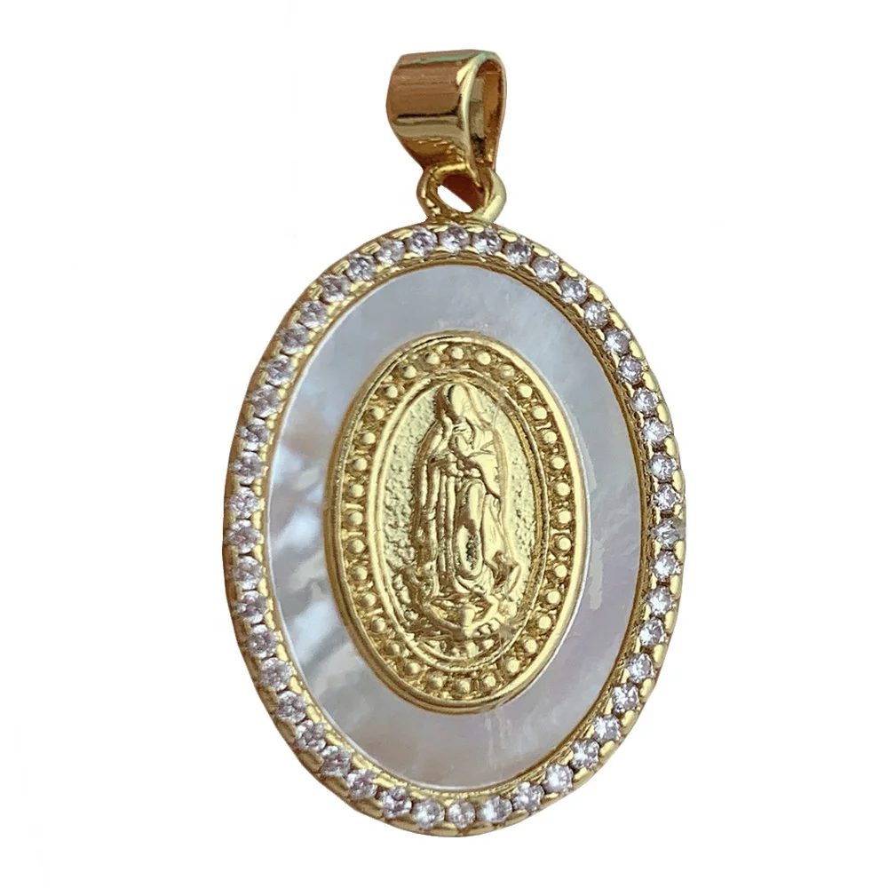 

Oval Gold Shell Zircon Virgin Mary Necklace Pendant Charms Jewelry Accessories Organizer