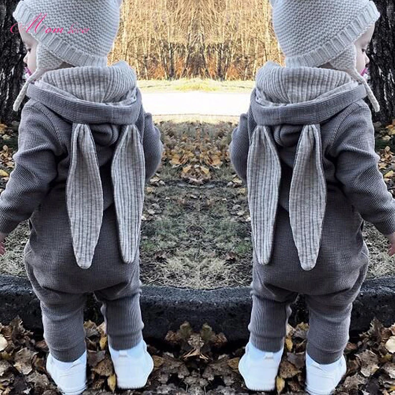 

newborn baby clothes with big rabbit ears one-piece hooded zipper kids clothing Ins hot sale baby romper baby rompers, Picture