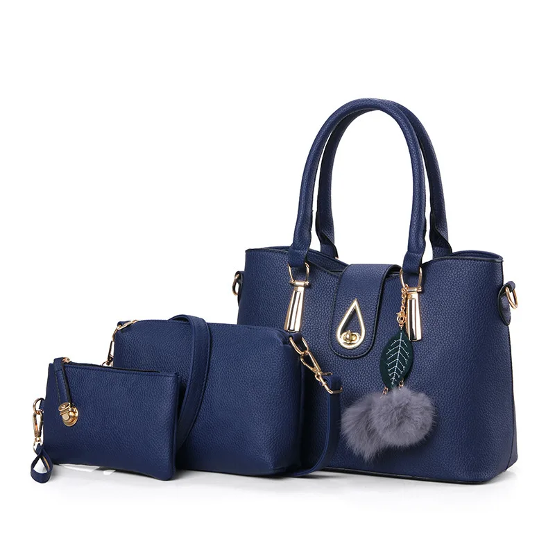 

New combination luxury solid color tote bag fashion ladies clutch shoulder 3 pcs leather women handbags