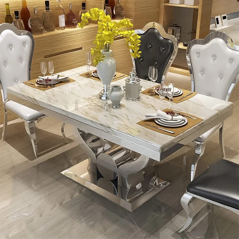 Stainless Steel Dinning Table Set Dining Base Chairs Marble Modern New