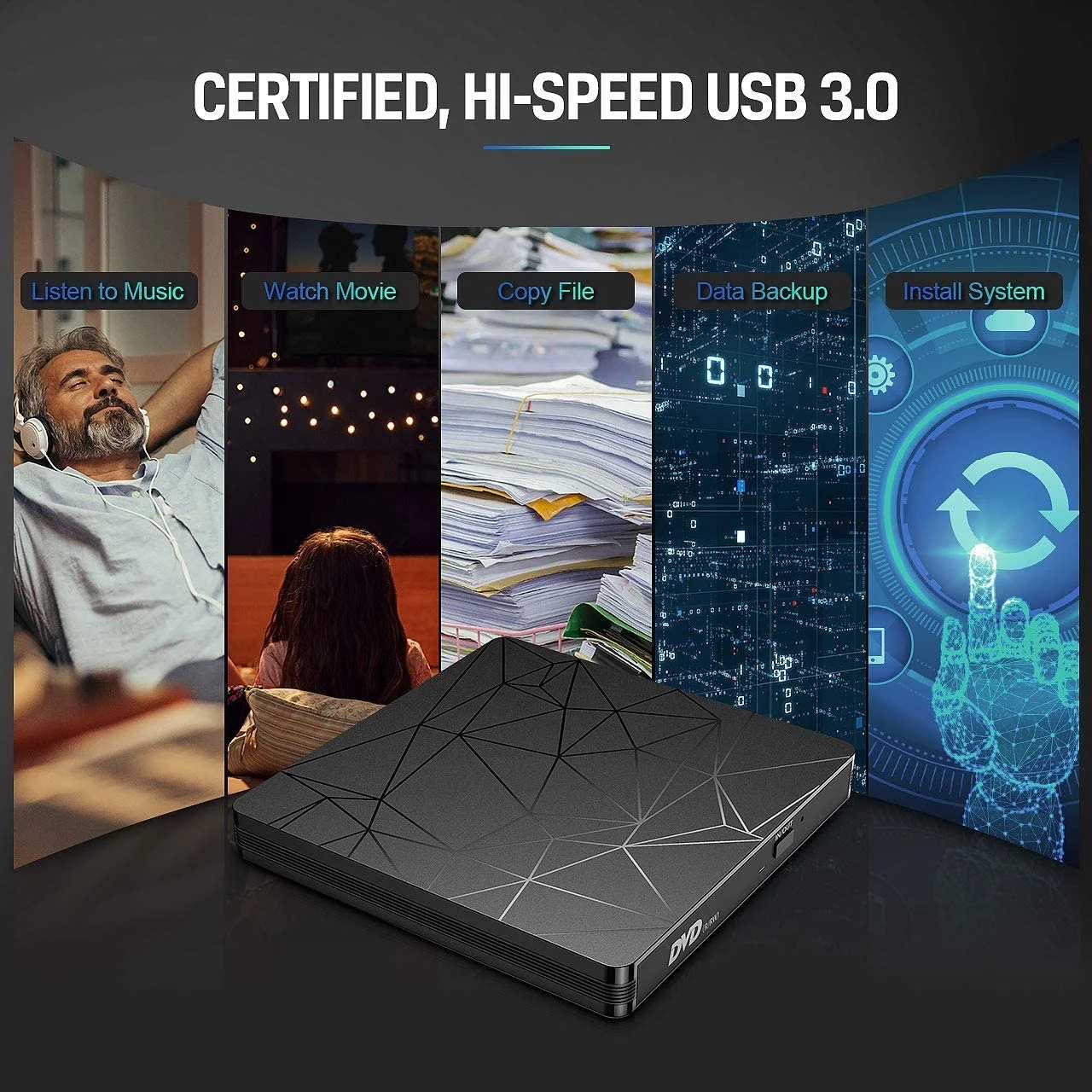 
Raycue Portable External DVD CD Player CD-RW Burner and Reader with USB 3.0 and Type C 