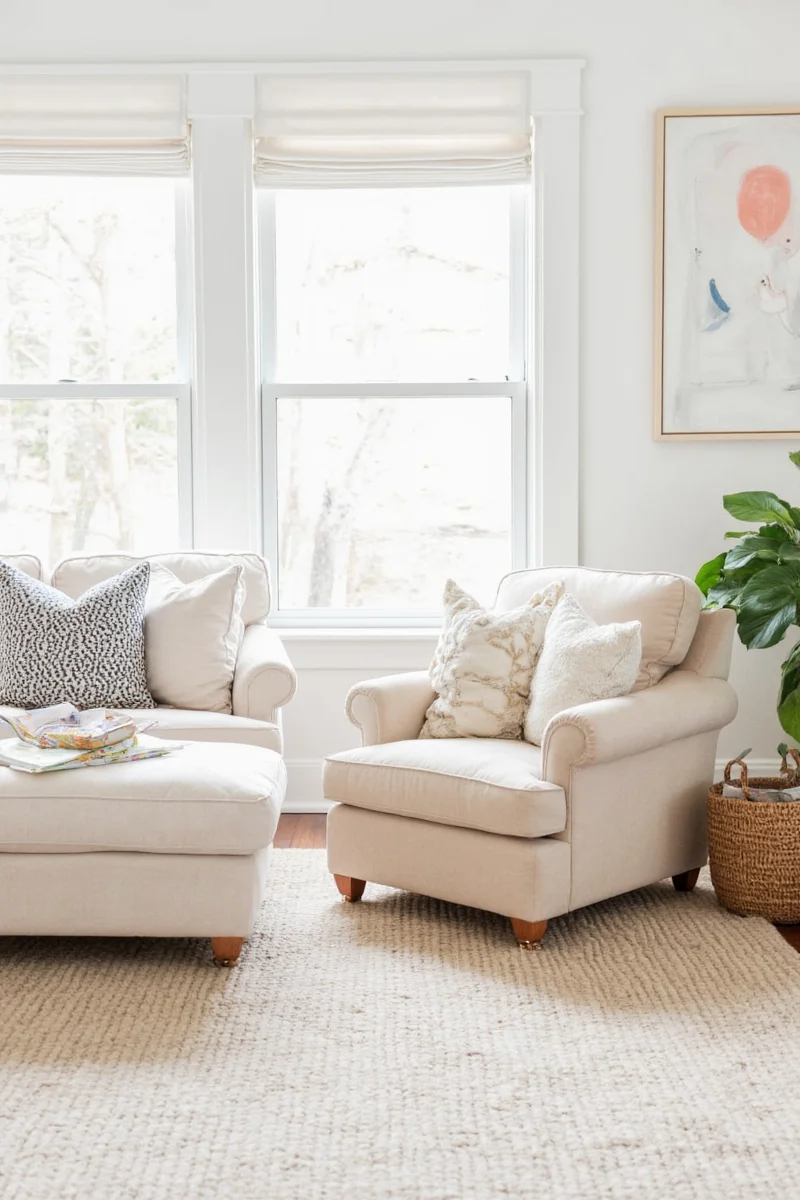 A rustic wooden trunk with a soft blanket inside, serving as a cozy hideout for a rabbit in a farmhouse-style living room.