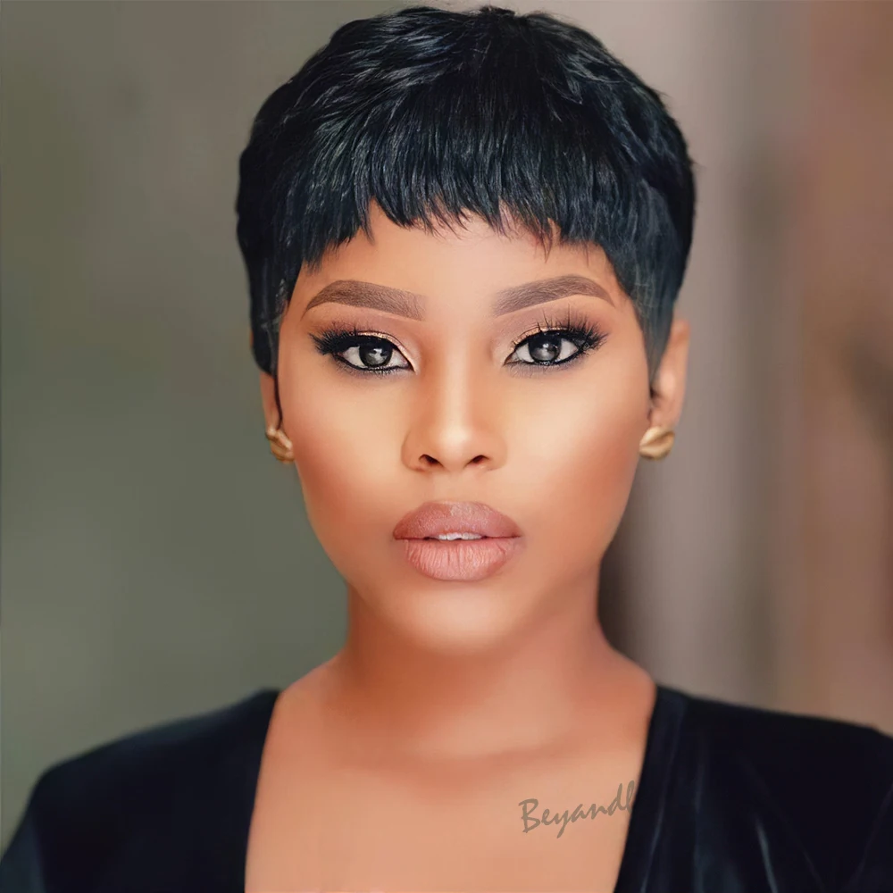 

Pixie Cut Hair Short Remy Human Hair Wigs For Black Women Boy Cut Wigs Finger wave wigs