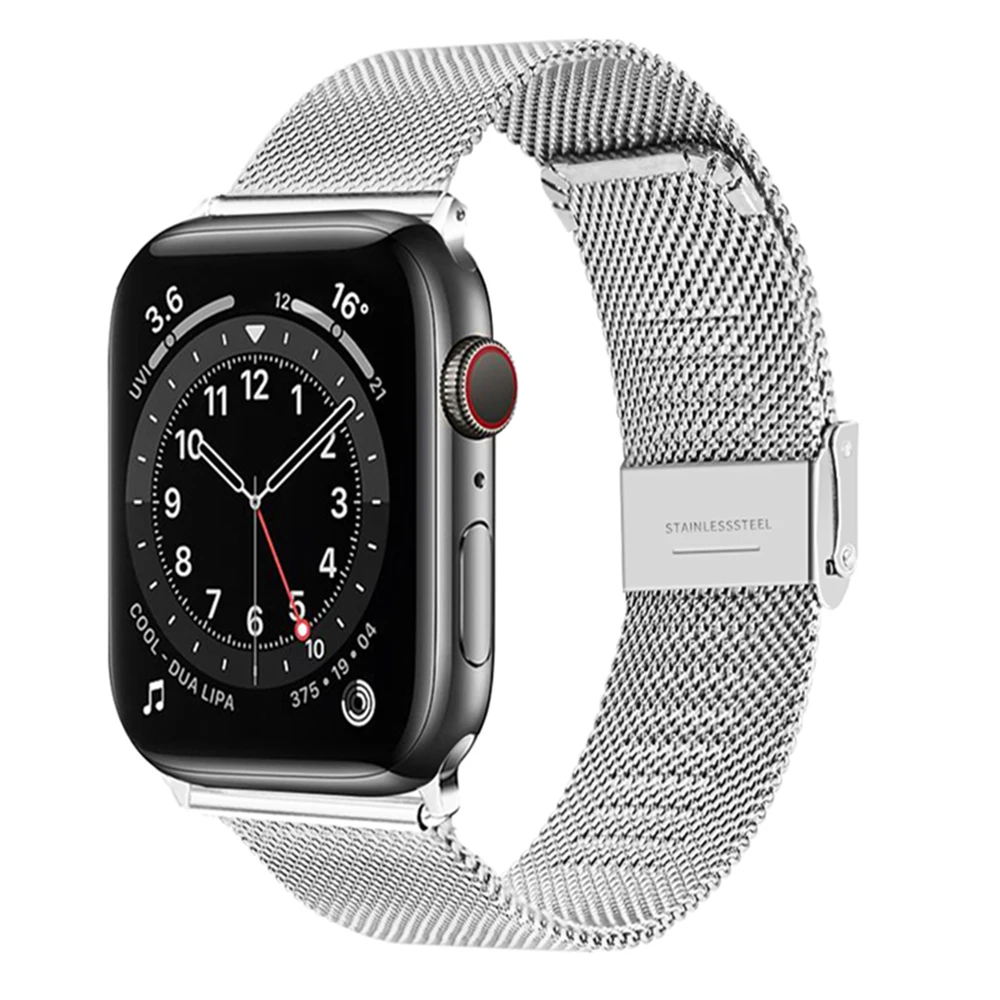 

Milanese Loop for Apple Watch Band 7 6 SE 5 4 44mm 45mm Stainless Steel Bracelet Metal Wrist Strap of iWatch Series 7 6 5 SE 41m, Black,silver