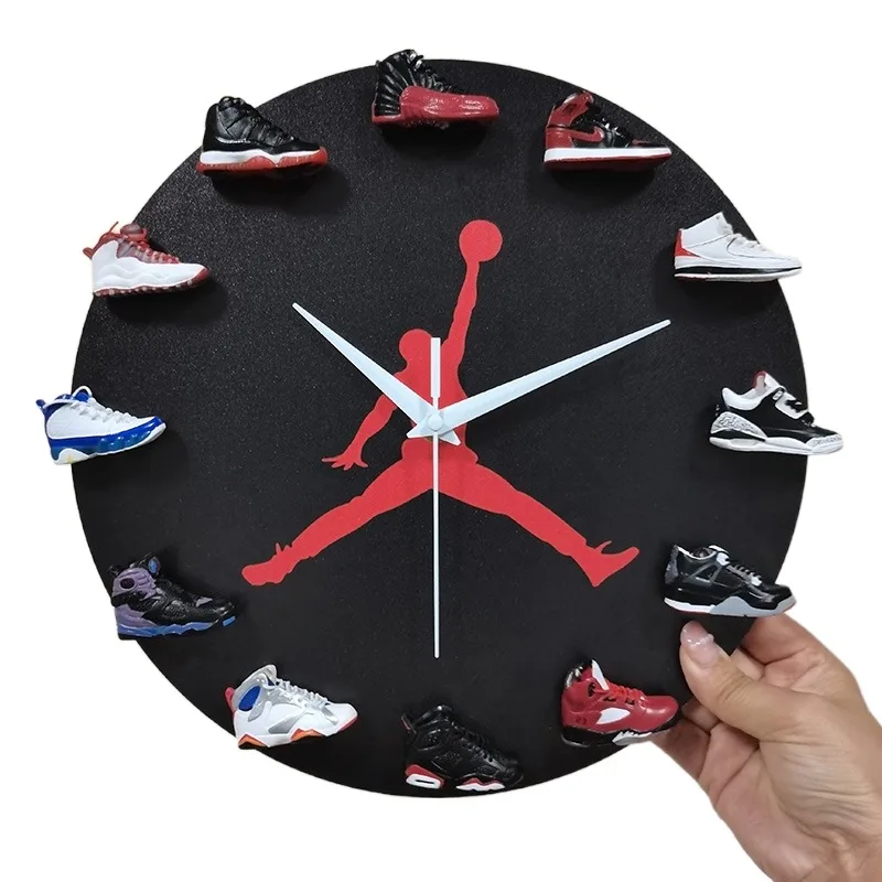 

2021 new 12-inch jordan clock DIY mini sneaker Flight AJ modern style 3D shoe model basketball shoes wall clock