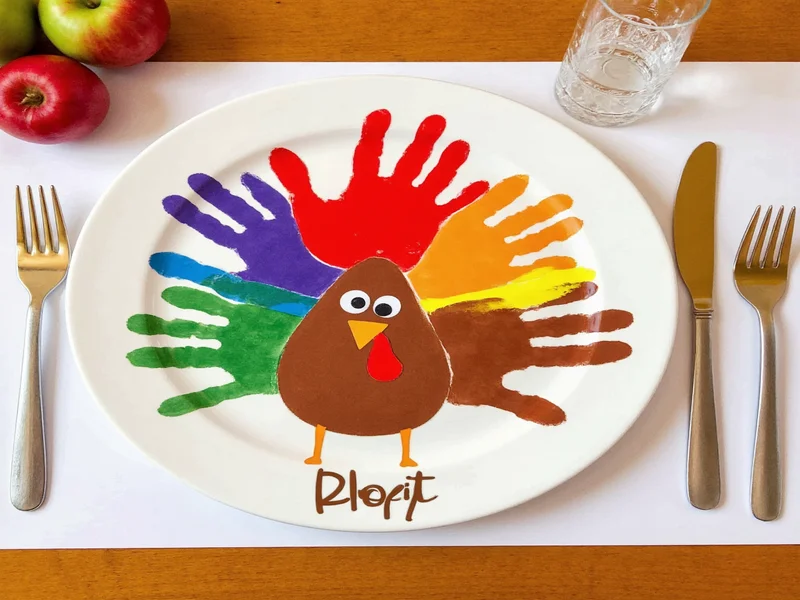 Child's handprint turkey on personalized placemat