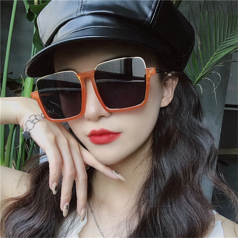 

Fashion Big Square Sun Glasses Women Metal Half Frame Sunglasses, 11 colors