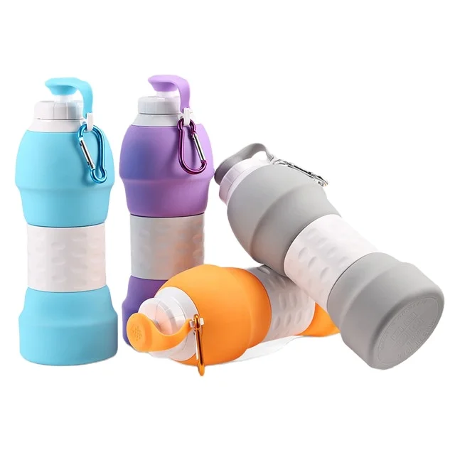 

Amazon Outdoor Travel Silicone Foldable Water Bottle Sports Bottle Collapsible Kettle, Orange, grey, blue, or any pantone color silicone water bottle