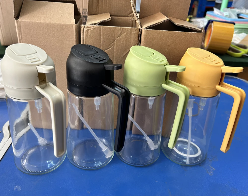 16oz Glass Kitchen 2 in 1 Oil Sprayer Bottle Cooking Storage Spice Seasoning Olive Oil Dispenser