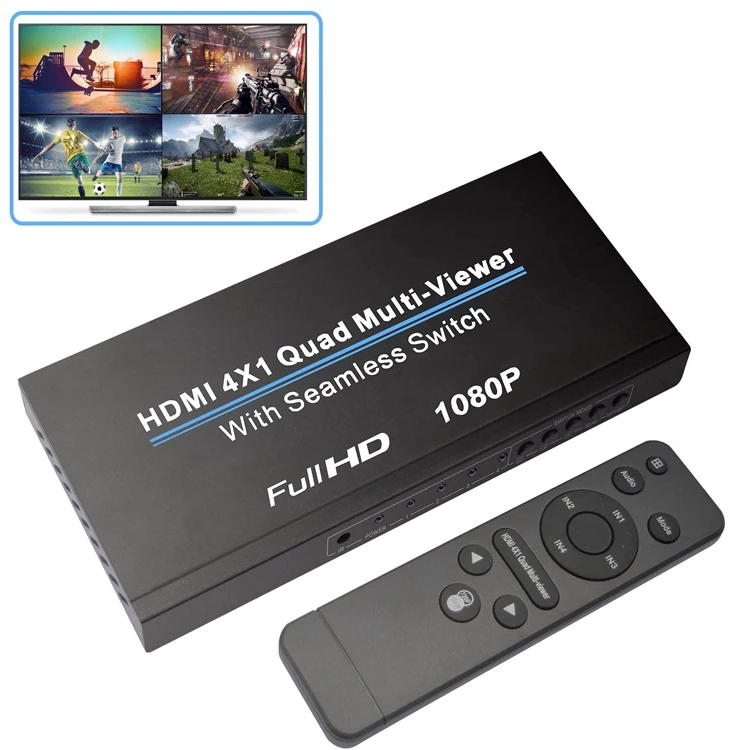 

HDMI Quad Multi-Viewer HDMI Switcher 1080p HDMI Splitter Seamless IR Control EU 3D Support 5 Modes for PS3/PC/STB/DVD