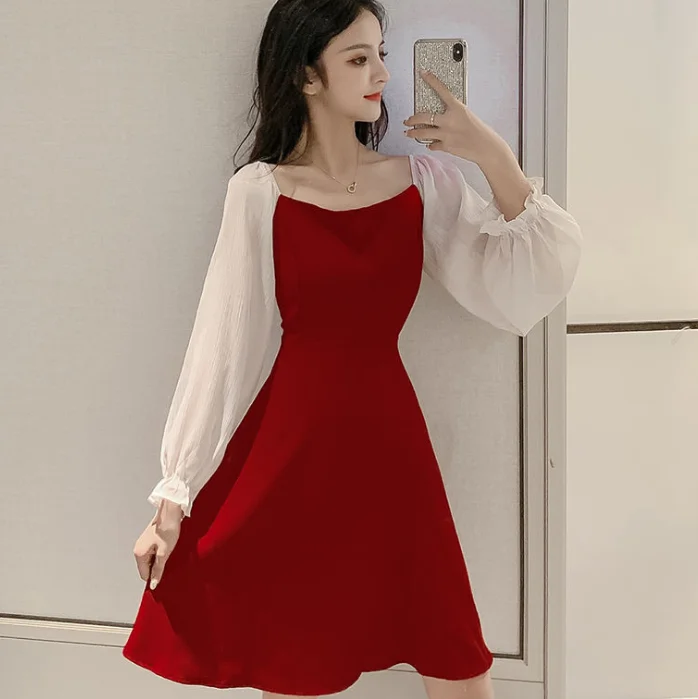 

new design Korean fashion dresses lady custom long sleeve elegant dress