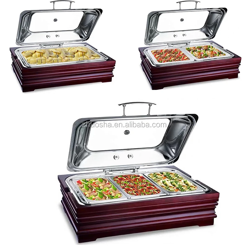 Wood Buffet Food Warmer Display 9l Chafing Dish With Stand Tray