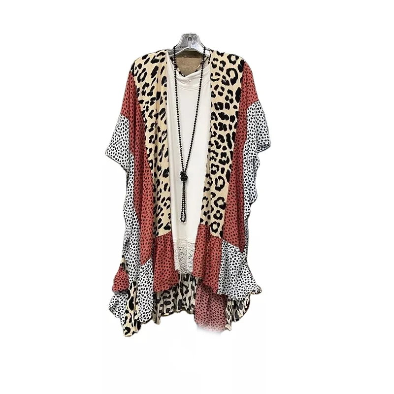 

Retro Leopard Print Patchwork Bat Shirt Loose Beach Blouse