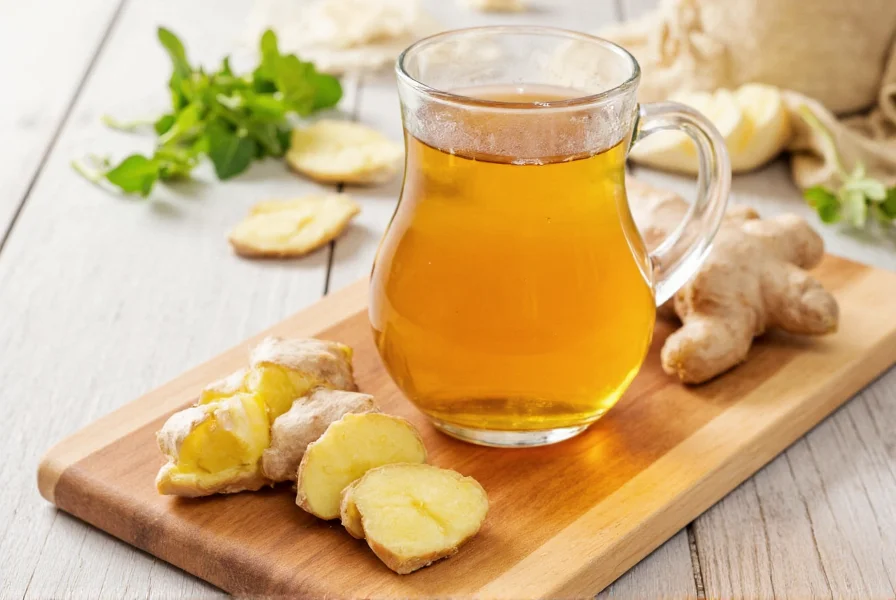 Homemade ginger tea preparation for sore throat relief with fresh ingredients