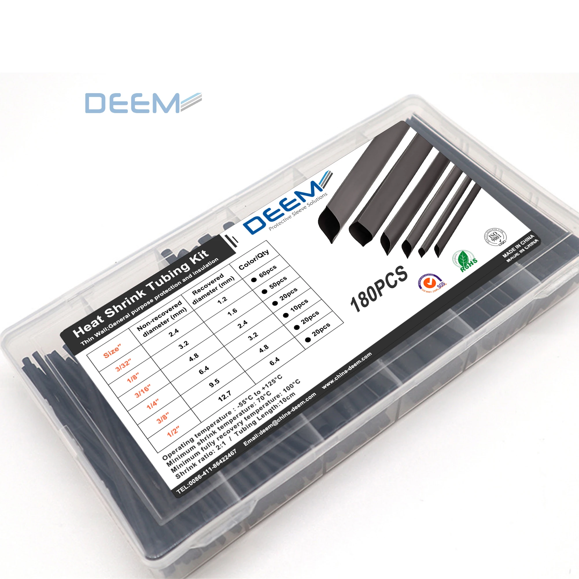 

DEEM 180PCS Heat shrink tubing for Electrical wire cable wrap assortment insulation tube kits with box