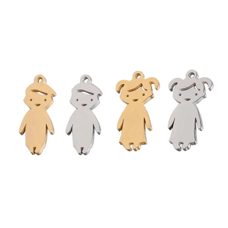 

Mirror Polished Stainless Steel Gold Plated Boy Girl Charms Pendant for Jewelry Making