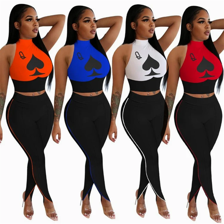 

Fashion 2 Piece Workout Set Outfits 4XL/3XL Plus Size Women Clothing 2021 Summer Poker Two Piece Pant Sets