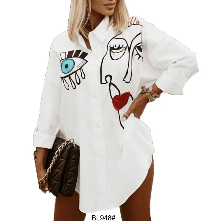 

New-style Blouses Foreign Trade Amazon Casual Shirt long-sleeved cartoon print tops women