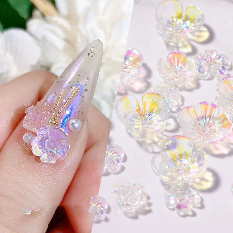 

Paso Sico 10pcs/bag Resin Transparent Clear Shimmer 3D Flower DIY Nail Art Designs Decoration