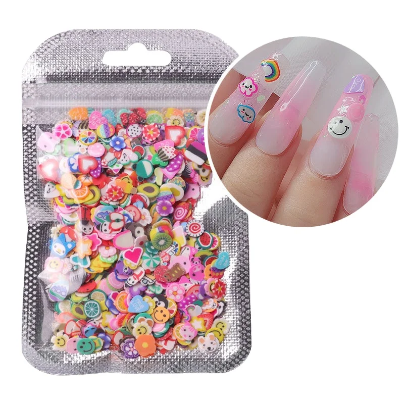

Misscheering Nail Art Decorations Soft Polymer Clay Fruit Slices Mixedfeather Fruit Patterns Colorful DIY Decoration 1000pcs