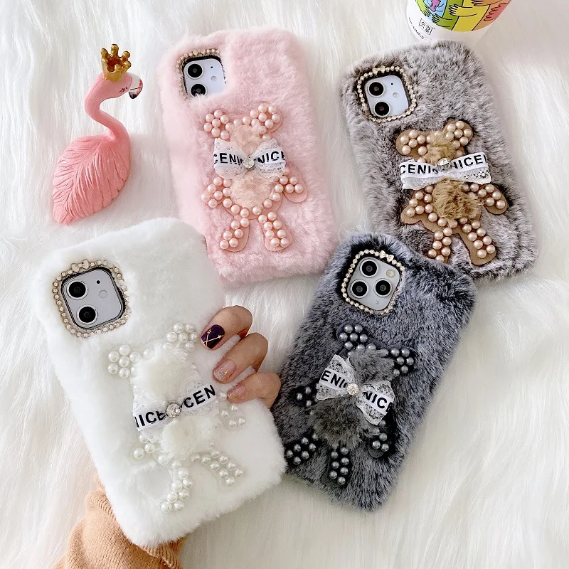 

Case for Samsung S20 Pearl Bear Girls Women Ladies Phone case Plush 2020 New Phone Case Cover for iPhone 12 Pro Max, Black