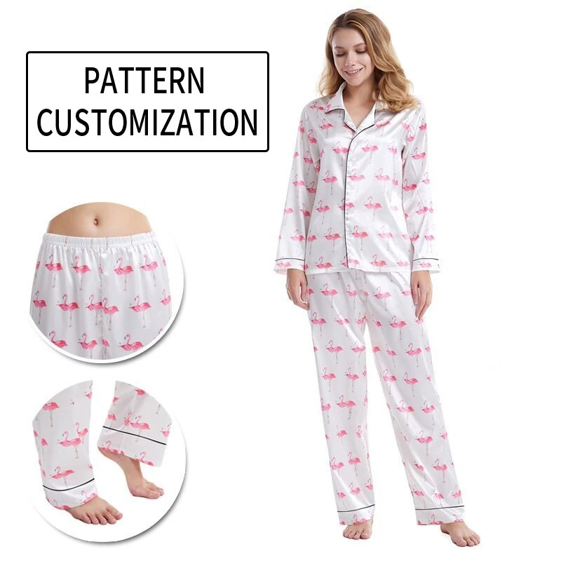 

manufacture designer plus size two piece satin girl sleepwear set nighty design pajamas for women, Customized color