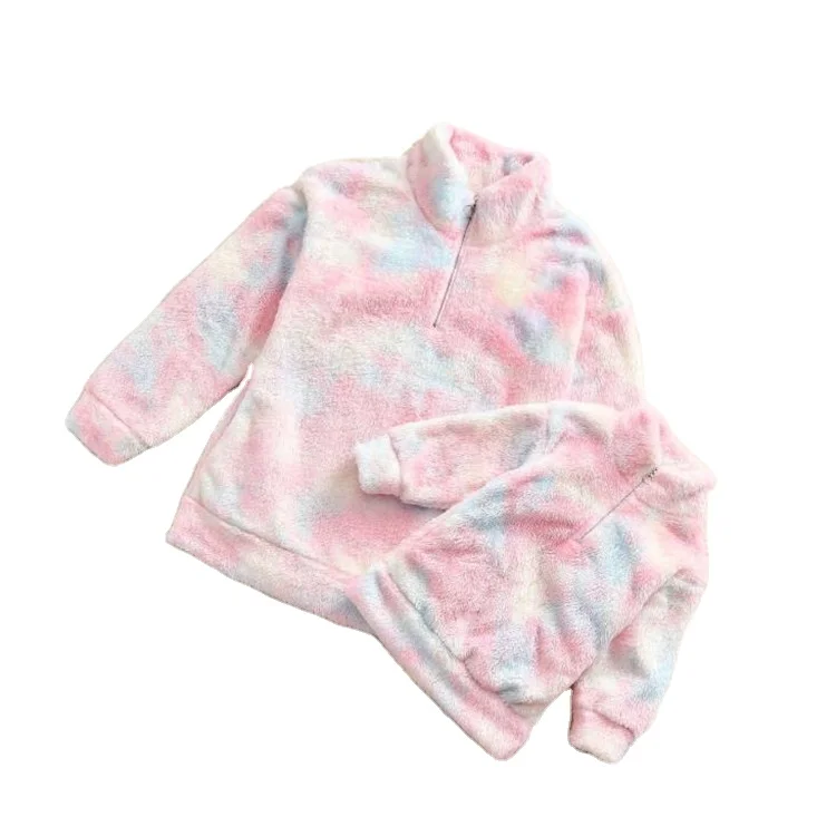 

Personalized Monogram Women Kids Tie Dye Sherpa Fleece Pullover Wholesale Boutique Zippered Mommy And Kids Fall Clothing, 8 colors