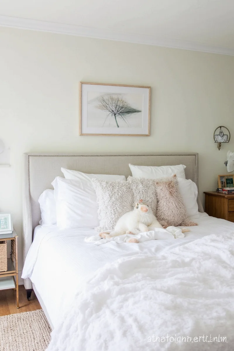 Family-friendly bedroom decor above bed